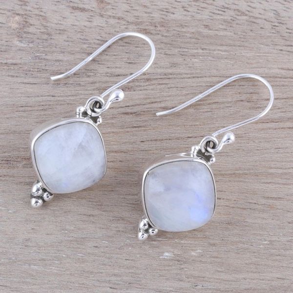 Alternate image for Rainbow Moonstone Dangle Earrings from India Gleaming Grandeur