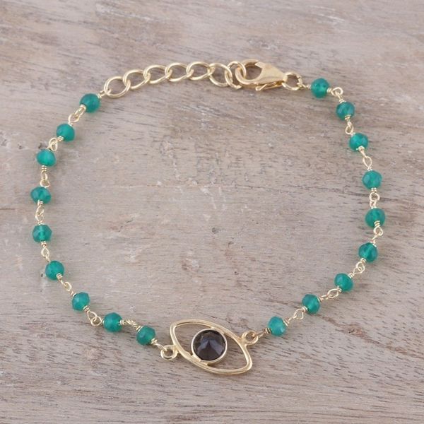 Alternate image for Gold Plated Smoky Quartz and Onyx Pendant Bracelet All Eyes on You