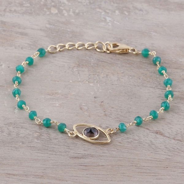 Alternate image for Gold Plated Smoky Quartz and Onyx Pendant Bracelet All Eyes on You