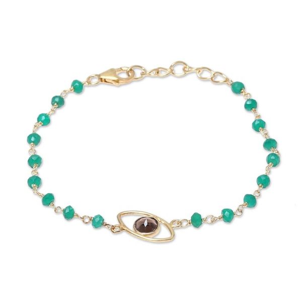 Alternate image for Gold Plated Smoky Quartz and Onyx Pendant Bracelet All Eyes on You