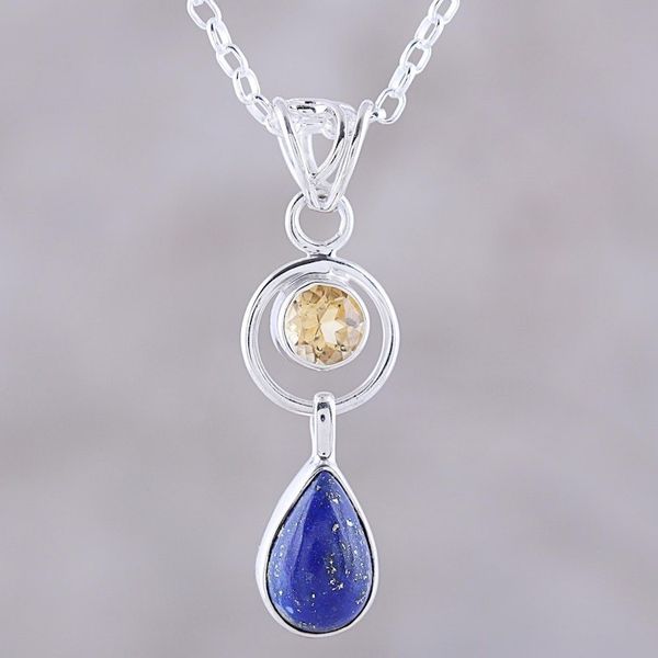 Alternate image for Lapis Lazuli and Citrine Pendant Necklace from India Gleaming Midnight