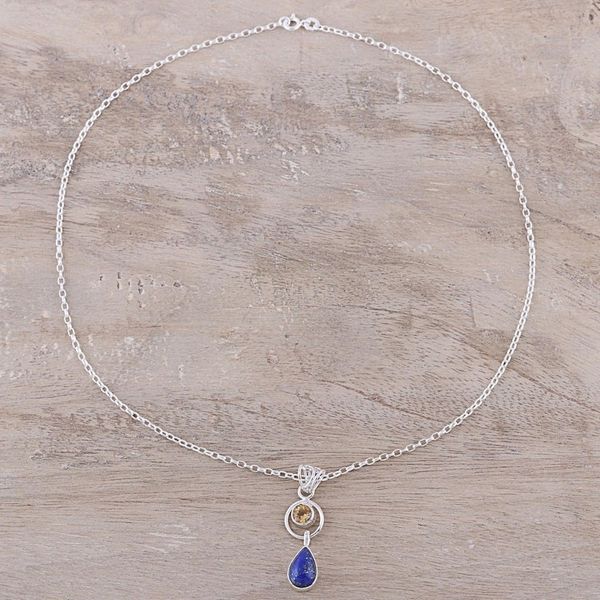 Alternate image for Lapis Lazuli and Citrine Pendant Necklace from India Gleaming Midnight
