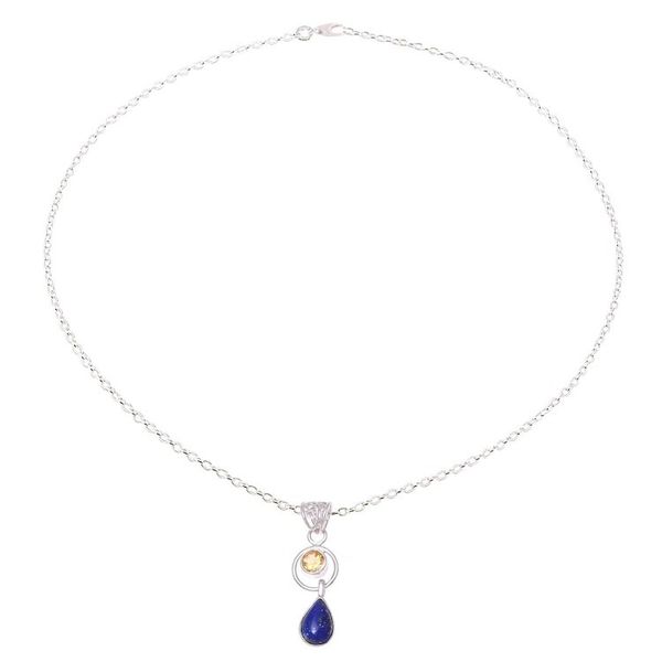 Alternate image for Lapis Lazuli and Citrine Pendant Necklace from India Gleaming Midnight