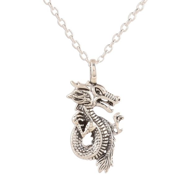 Alternate image for Sterling Silver Dragon Pendant Necklace from India Fearsome Dragon