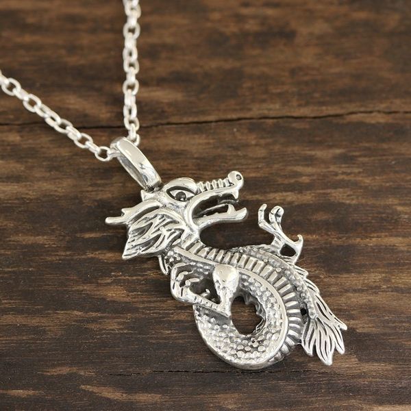 Alternate image for Sterling Silver Dragon Pendant Necklace from India Fearsome Dragon