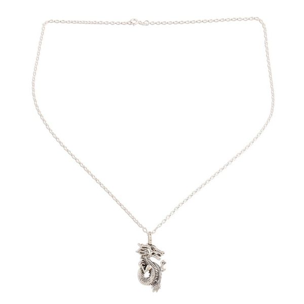 Alternate image for Sterling Silver Dragon Pendant Necklace from India Fearsome Dragon