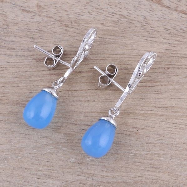 Alternate image for Blue Chalcedony and Sterling Silver Vine Dangle Earrings Garden Melody