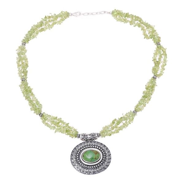 Alternate image for Peridot and Composite Turquoise Beaded Pendant Necklace Gleaming Glamour