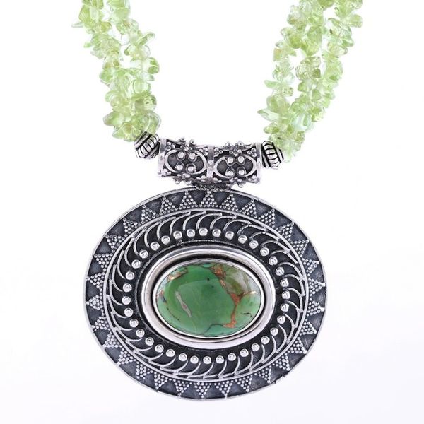 Alternate image for Peridot and Composite Turquoise Beaded Pendant Necklace Gleaming Glamour