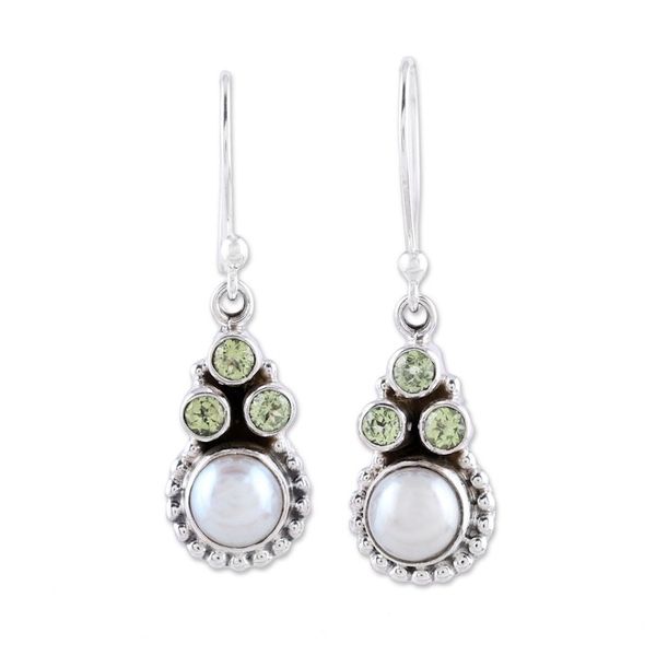 Alternate image for Peridot and Cultured Pearl Dangle Earrings from India Petite Flowers