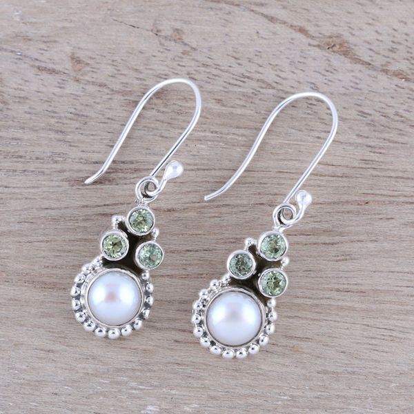Alternate image for Peridot and Cultured Pearl Dangle Earrings from India Petite Flowers