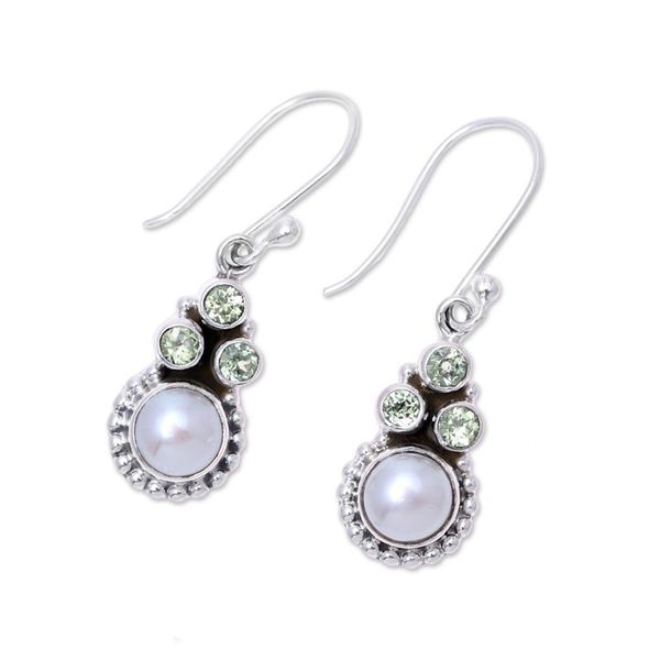 Alternate image for Peridot and Cultured Pearl Dangle Earrings from India Petite Flowers