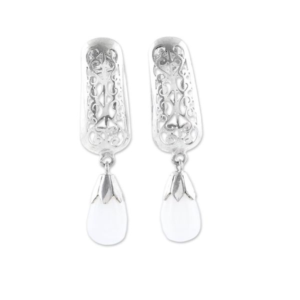 Alternate image for Rainbow Moonstone Sterling Silver Cutwork Dangle Earrings Enchanted Evening