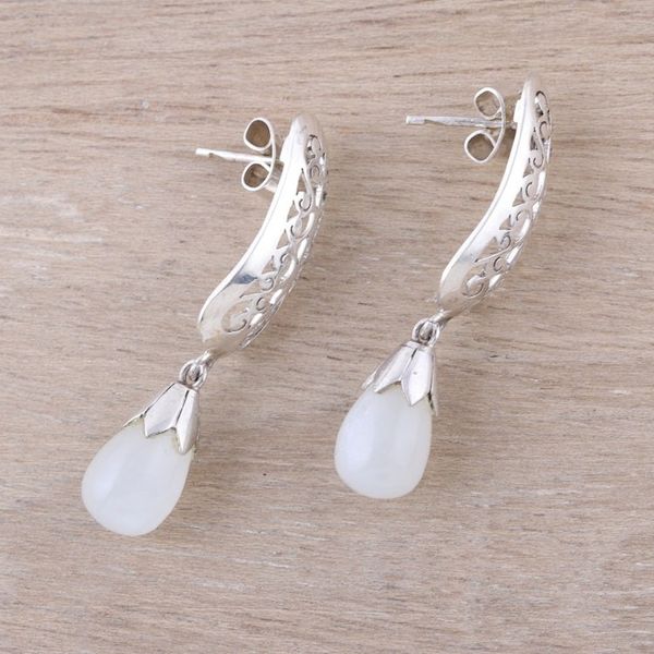 Alternate image for Rainbow Moonstone Sterling Silver Cutwork Dangle Earrings Enchanted Evening