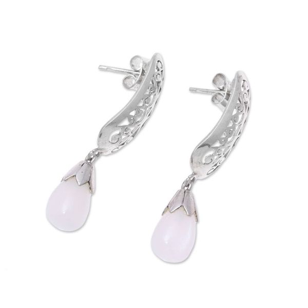 Alternate image for Rainbow Moonstone Sterling Silver Cutwork Dangle Earrings Enchanted Evening