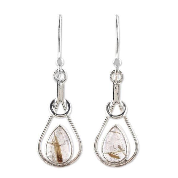 Alternate image for Golden Rutilated Quartz and Sterling Silver Dangle Earrings Fascinating Droplets