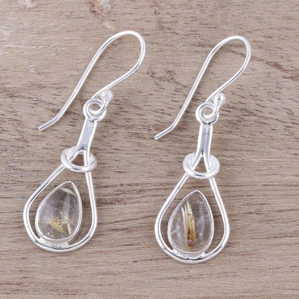 Alternate image for Golden Rutilated Quartz and Sterling Silver Dangle Earrings Fascinating Droplets