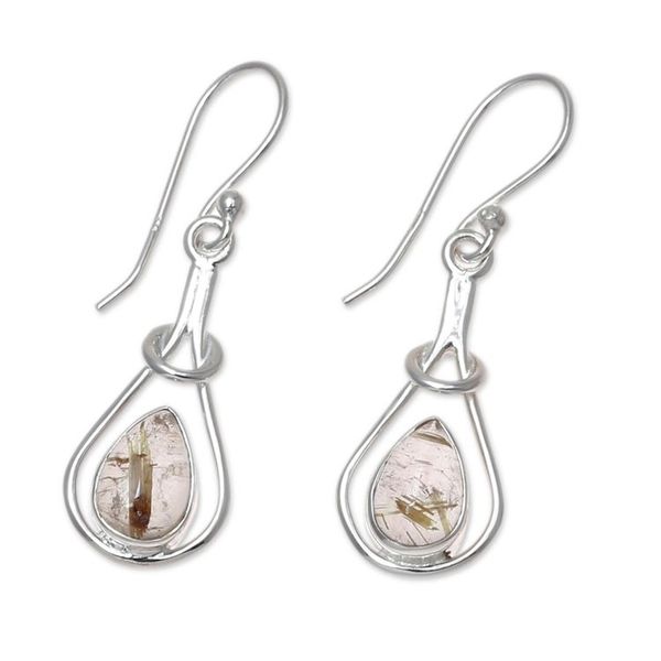 Alternate image for Golden Rutilated Quartz and Sterling Silver Dangle Earrings Fascinating Droplets