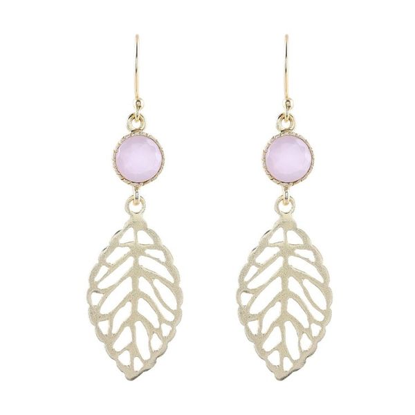 Alternate image for Gold Plated Rose Quartz Leaf Earrings from India Jaipur Leaves