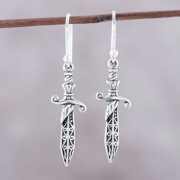 Alternate image for Sterling Silver Sword Dangle Earrings from India Protective Swords