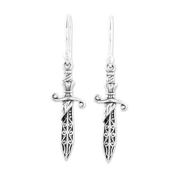 Alternate image for Sterling Silver Sword Dangle Earrings from India Protective Swords