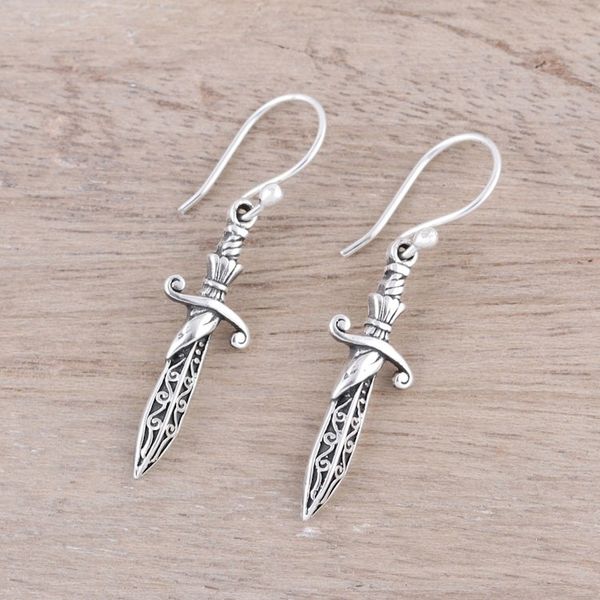 Alternate image for Sterling Silver Sword Dangle Earrings from India Protective Swords
