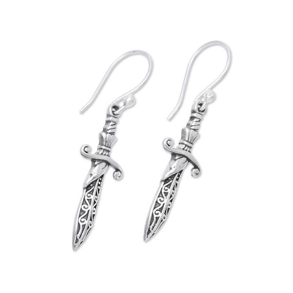 Alternate image for Sterling Silver Sword Dangle Earrings from India Protective Swords