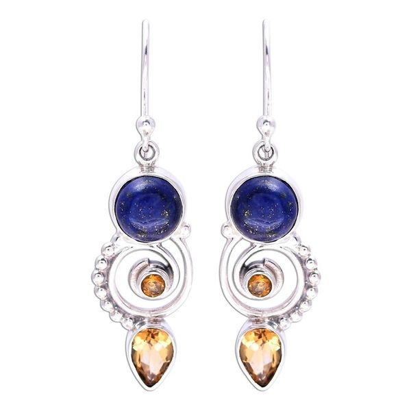 Alternate image for Citrine and Lapis Lazuli Spiral Earrings from India Majestic Spirals