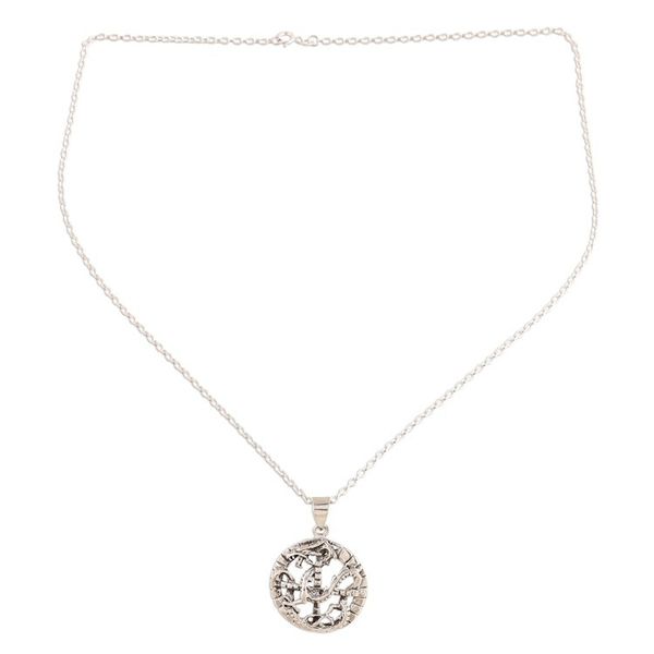 Alternate image for Circular Sterling Silver Dragon Pendant Necklace from India Dragon Mystic