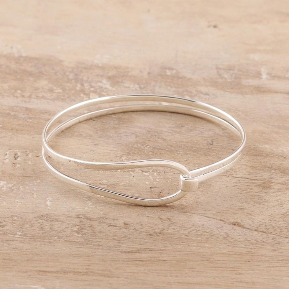 High-Polish Sterling Silver Bangle Bracelet from India 'Shining Flair'