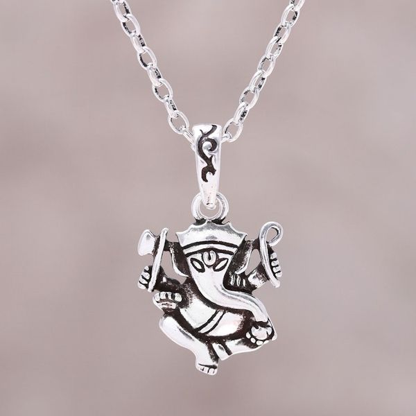 Alternate image for Sterling Silver Ganesha Pendant Necklace from India Proud Ganesha