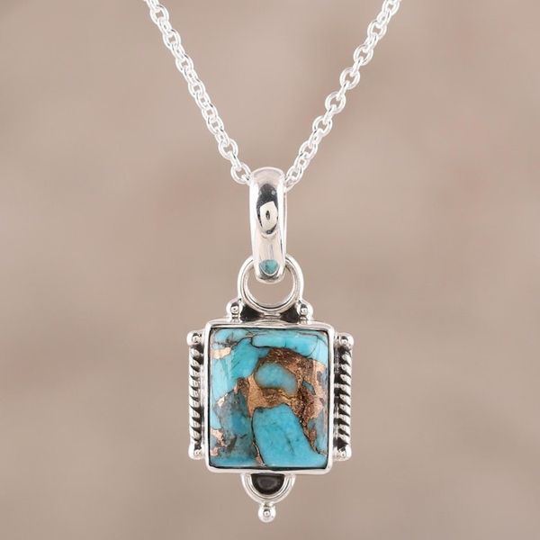 Alternate image for Sterling Silver and Rectangular Composite Turquoise Necklace Ocean Light