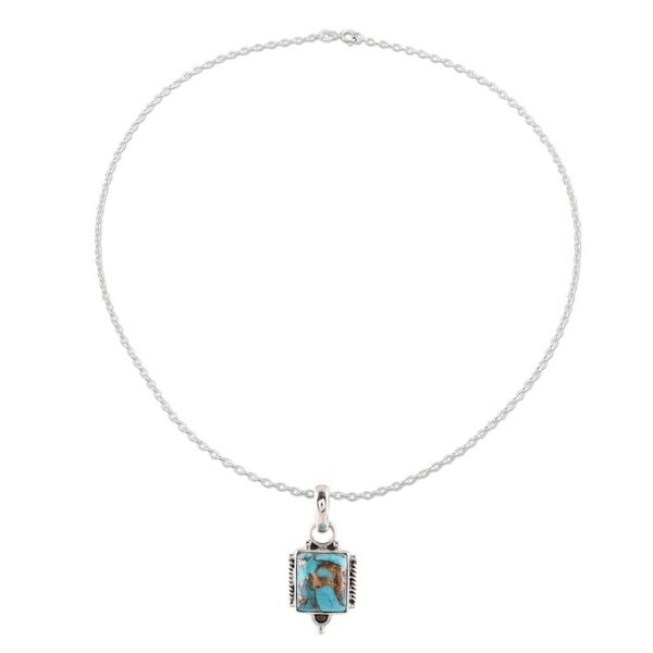 Alternate image for Sterling Silver and Rectangular Composite Turquoise Necklace Ocean Light