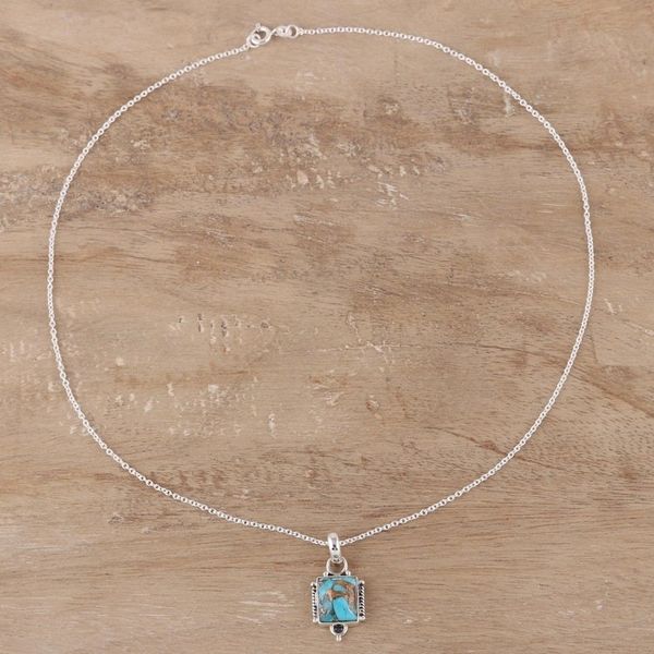 Alternate image for Sterling Silver and Rectangular Composite Turquoise Necklace Ocean Light