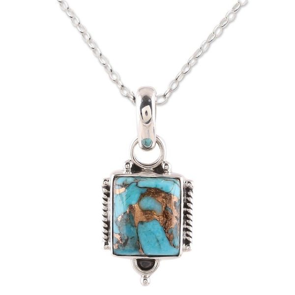 Alternate image for Sterling Silver and Rectangular Composite Turquoise Necklace Ocean Light