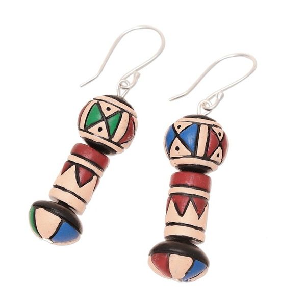 Alternate image for Hand-Painted Ceramic Dangle Earrings from India Aztec Style
