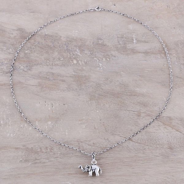 Alternate image for Sterling Silver Elephant Pendant Necklace from India Serene Elephant