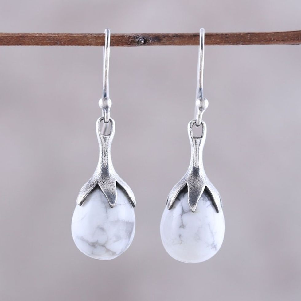 Howlite and Sterling Silver Dangle Earrings from India 'Elegant Fruits'