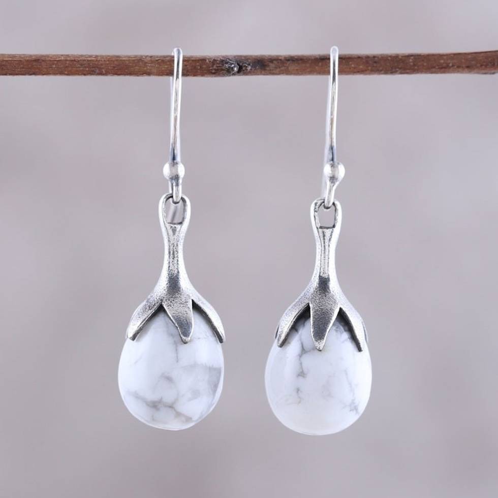 Howlite and Sterling Silver Dangle Earrings from India 'Elegant Fruits'