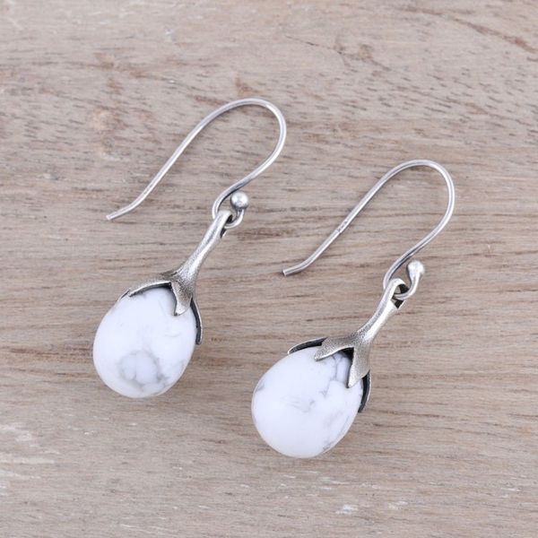 Alternate image for Howlite and Sterling Silver Dangle Earrings from India Elegant Fruits