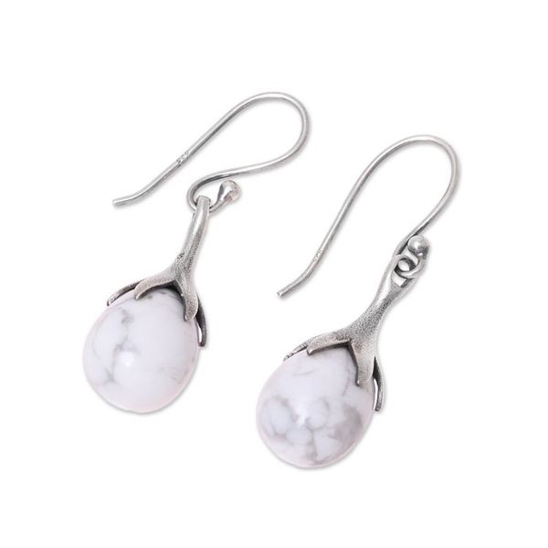 Alternate image for Howlite and Sterling Silver Dangle Earrings from India Elegant Fruits