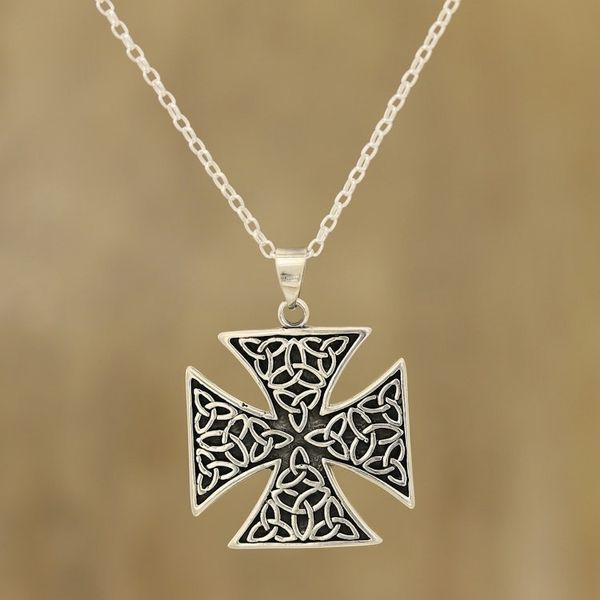Alternate image for Celtic Cross Sterling Silver Pendant Necklace from India Celtic Reverence