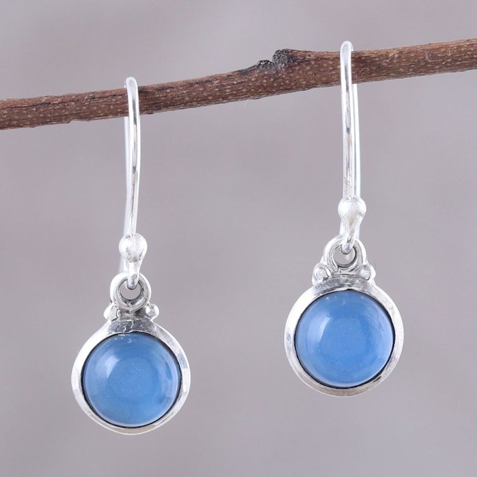 Round Chalcedony Dangle Earrings from India 'Happy Glow'