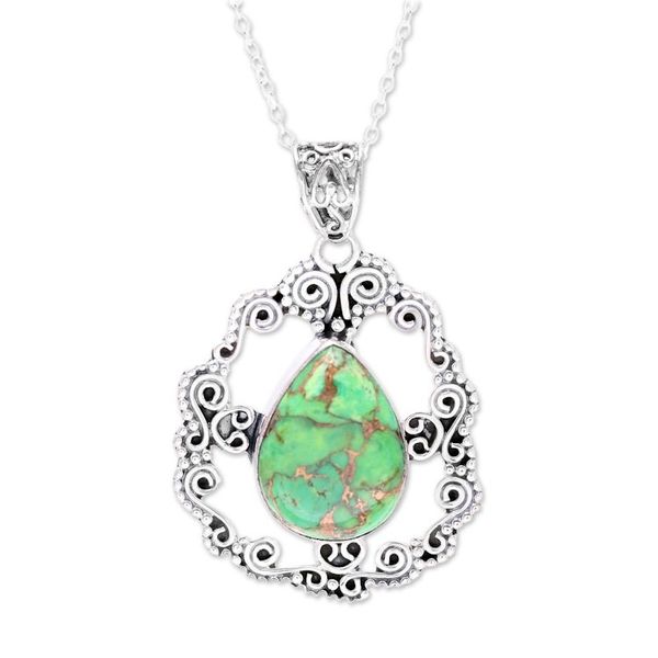 Alternate image for Sterling Silver Green Composite Turquoise Pendant Necklace Blissful Green