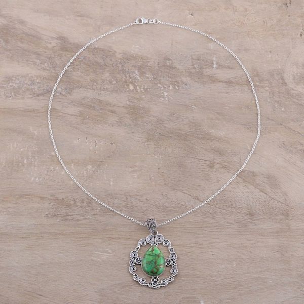 Alternate image for Sterling Silver Green Composite Turquoise Pendant Necklace Blissful Green