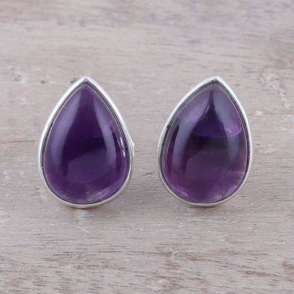 Alternate image for Teardrop Amethyst Button Earrings from India Mystic Tears
