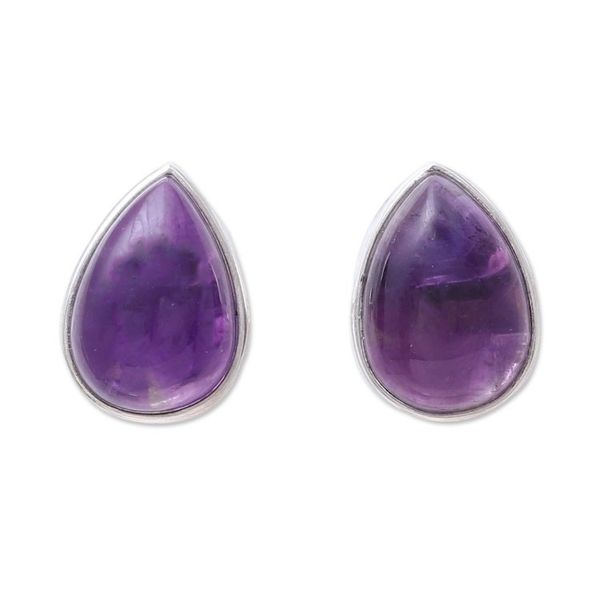 Alternate image for Teardrop Amethyst Button Earrings from India Mystic Tears