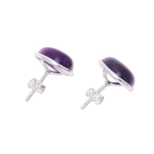 Alternate image for Teardrop Amethyst Button Earrings from India Mystic Tears