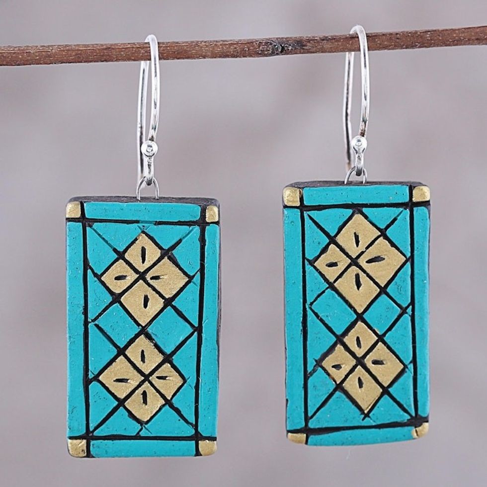 Geometric Ceramic Dangle Earrings Crafted in India 'Bollywood Kites'