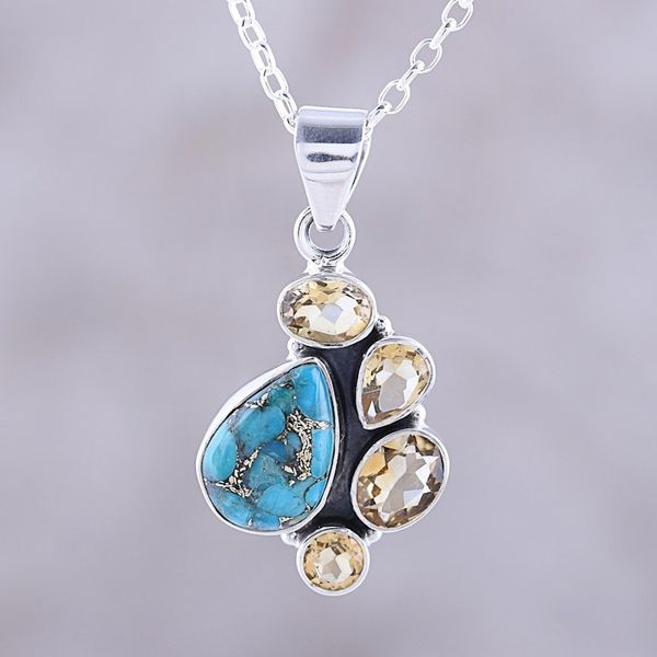 Alternate image for Citrine and Composite Turquoise Pendant Necklace from India Golden Fusion